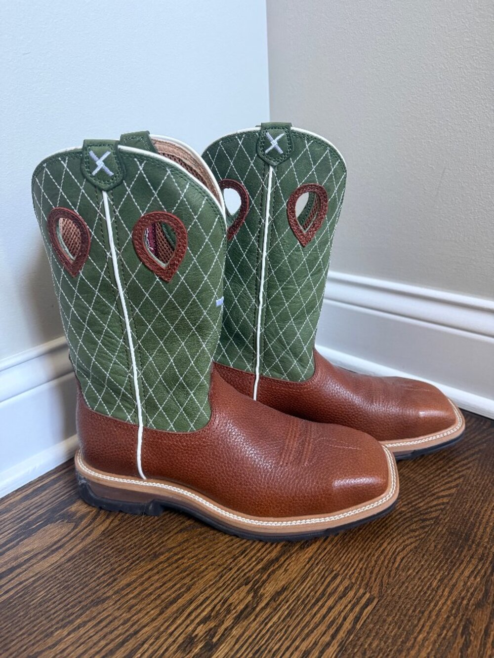 Twisted X Men's Brown/Green Steel Toe Western Work Boot Size 9.5 D